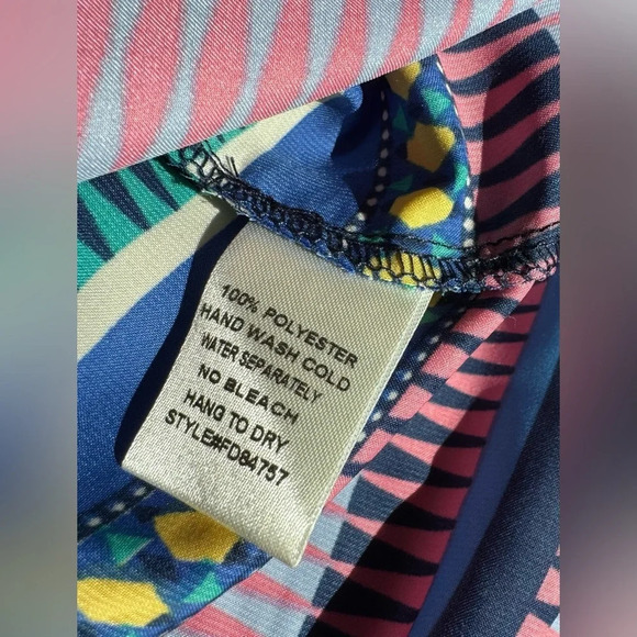 NWT Scarf Print Short-Sleeve Blouse by Fun 2 Fun navy pink teal satin Stitchfix - Picture 12 of 16